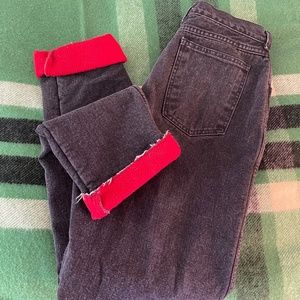 VINTAGE Land's End Black Wash Red Fleece Lined Jeans Size 10 Vintage sizing